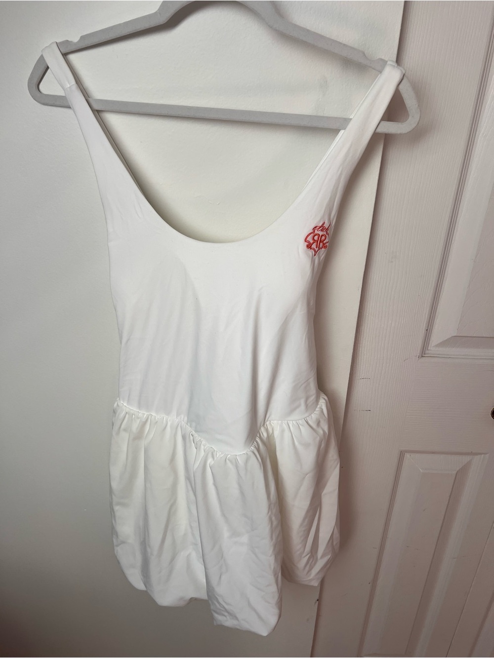 Roller Rabbit White Scoop-Neck Tank Dress with Red Embroidered Logo